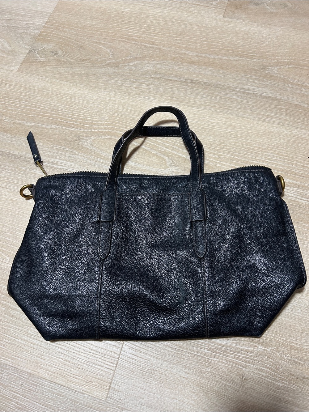 Fossil Black Pebbled Leather Tote Satchel